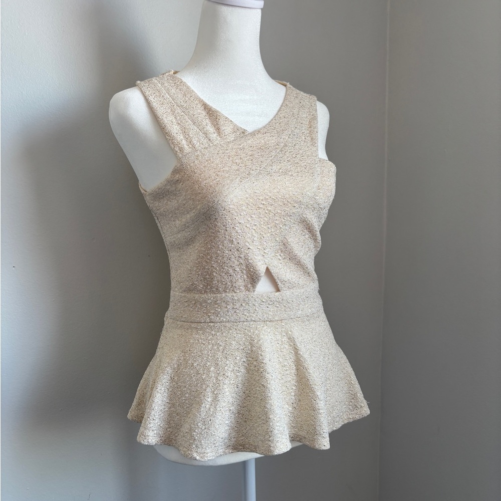 XS Charlotte Russe Gold Shimmer Peplum Top